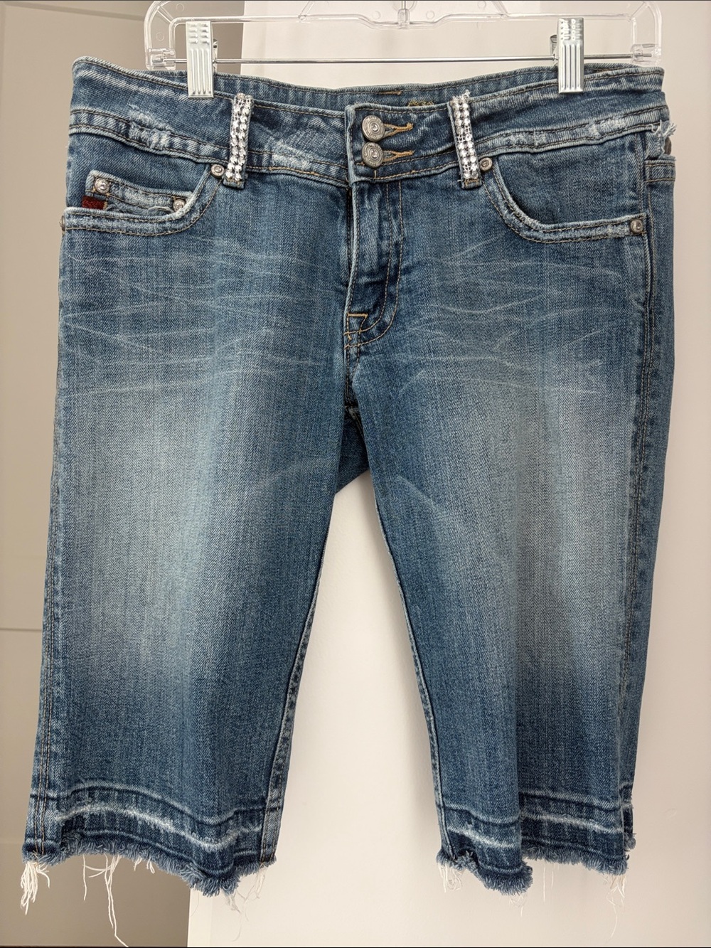 Miss Me Faded Blue Distressed Bermuda Jorts